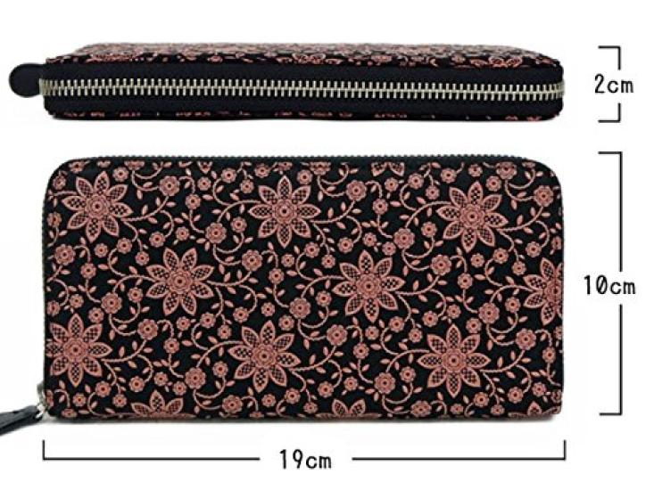 Inden 2317 Bundle F Black Deerskin X Pink Lacquer Clematis Pattern 10cm X 19cm X 2cm Round Zipper Long Wallet [Indenya]