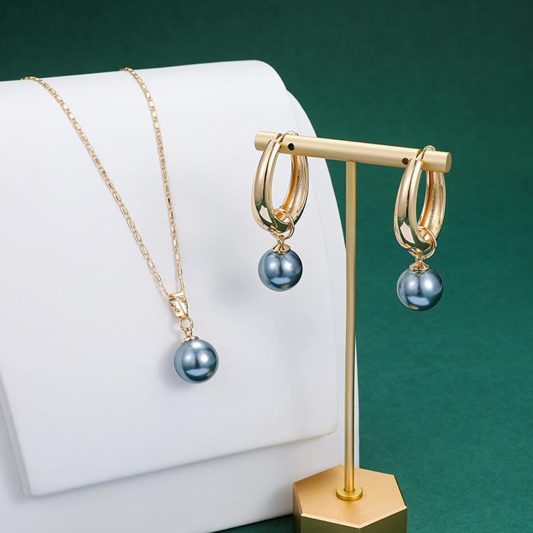 Hawaiian Jewelry Large Pearl Necklace 18k Gold Plated Pearl Earring Necklace Set Wholesale Polynesia серый