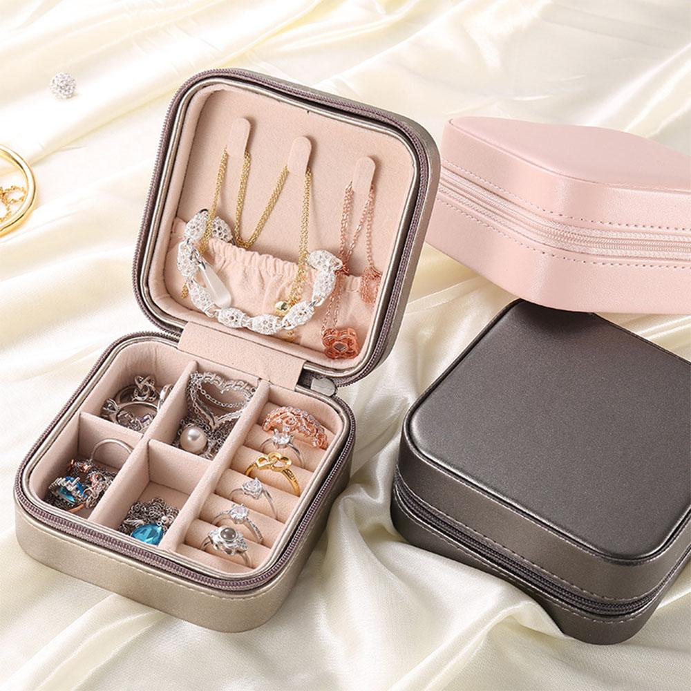 Portable Leather Jewelry Storage Box - Travel Organizer for Earrings, Necklace & Ring