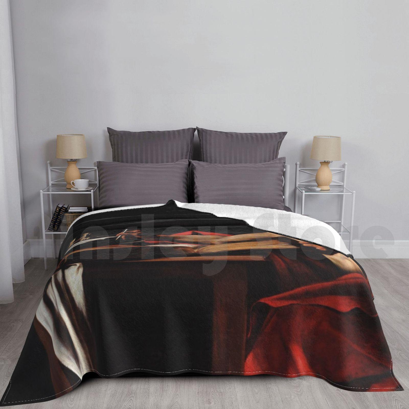 Saint Jerome Writing ( 1606 )-Caravaggio Blanket For Sofa Bed Travel Caravaggio Caravage Saint Jerome Bible Size: 75*100cm, Weight: 230 GSM
