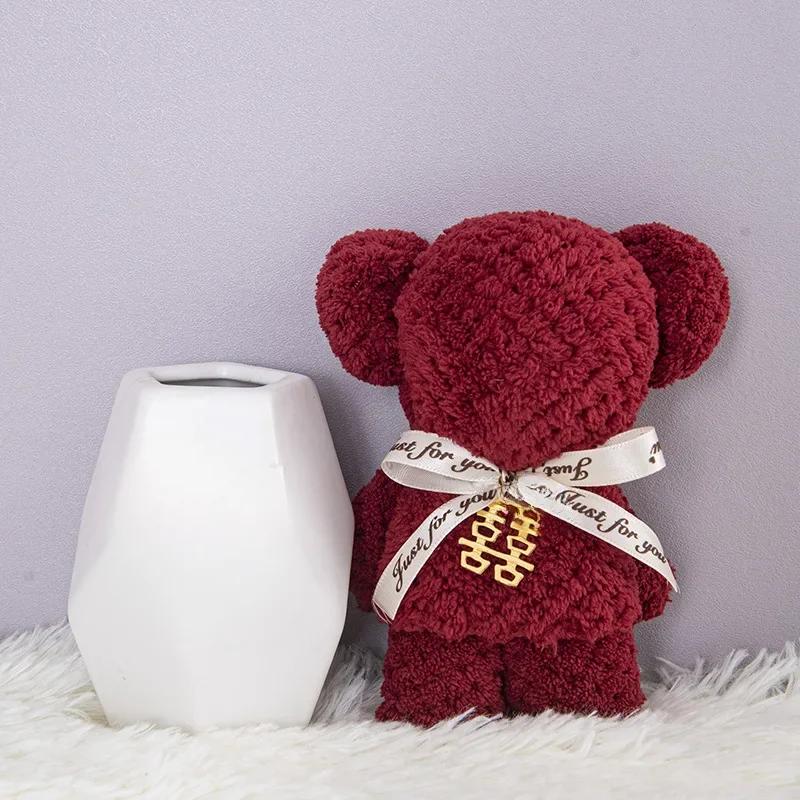 1pcs Coral Velvet Bear Shape Towel Set with Gift Bag Face Towel Baby Shower Home Party Wedding Birthday Gifts for Mother Friend