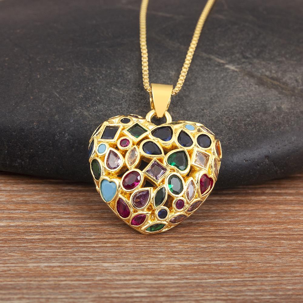 Nidin Light Luxury Heart/Flower Shape Elegant Aesthetic Charm Pendant Necklace For Women Men Birthday Party Jewelry Accessories