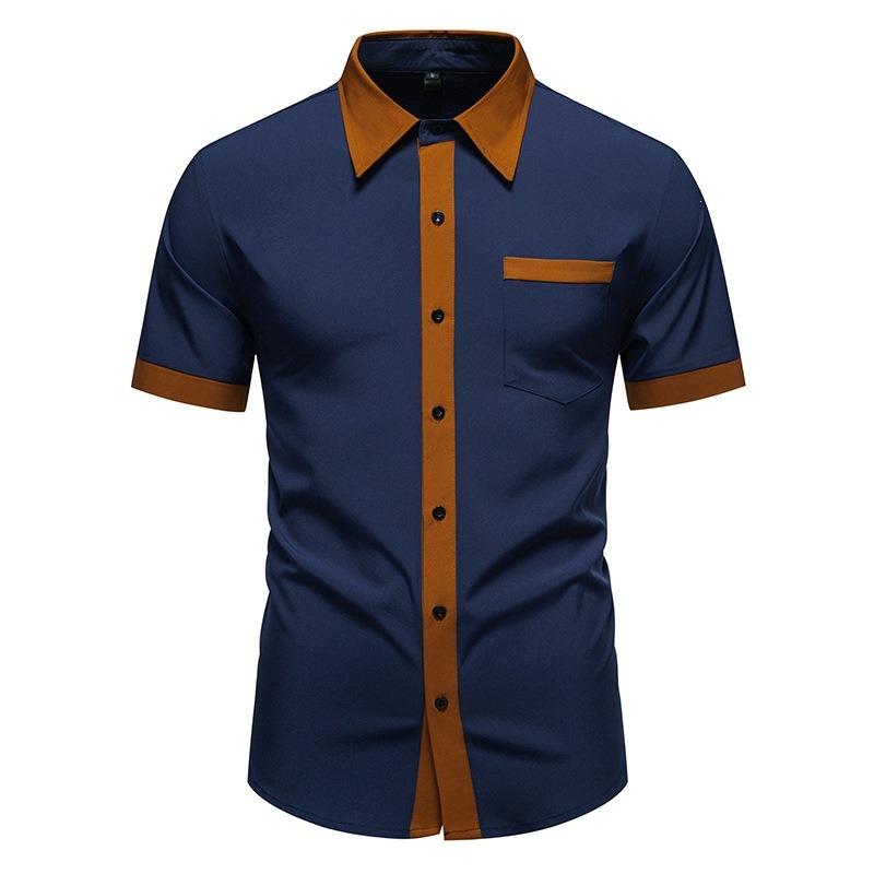 Summer New Men's Color Block Short-sleeved Shirt Men's Large Size Loose Short-sleeved Shirt Jacket