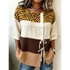 Women's Tiger Stripe & Color Block Print Button & Tie Front Blouse, Casual Stylish Top for Spring Summer Daily