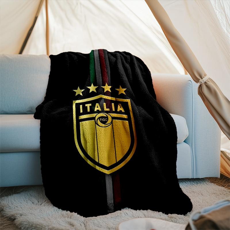 1PC Italian Football Crest Printed Soft Flannel Blanket Throw for Adult Bedroom Living Room Sofa Camping Travel Fan gifts Christmas Gifts