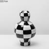 Black and White Check Texture Vase Desk Decoration Flower Arrangement Modern Crafts Irregular Shaped Vases Room Aesthetic Decor