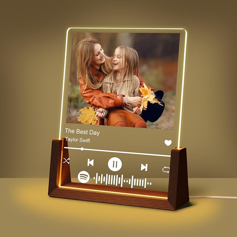 Personalized Mothers Day Unique Gifts for Mom Wife, Mom Gifts from Daughter Son Husband, Custom Acrylic Night Light Picture Frame with Photo Name,