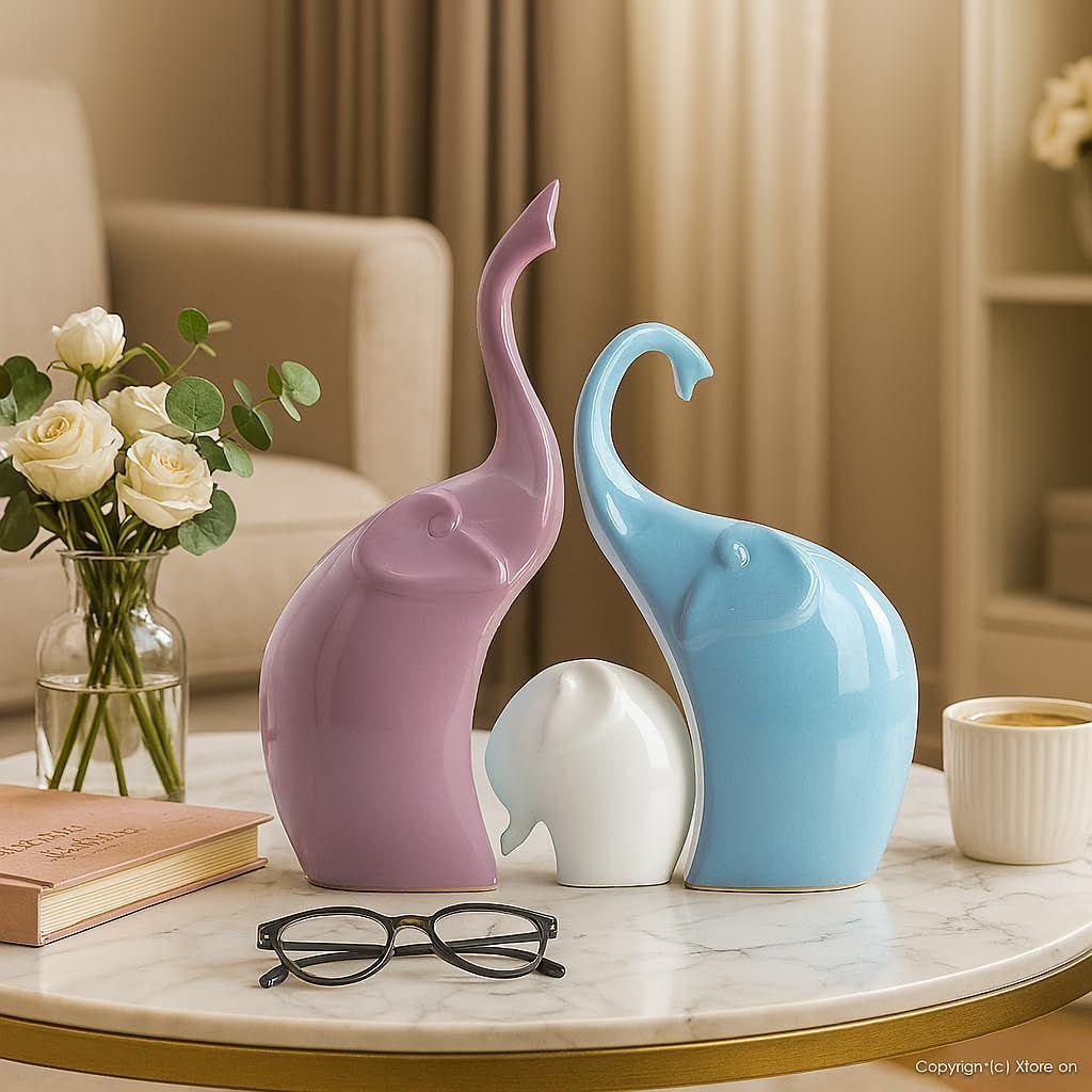 Beautiful Ceramic Elephant Family for Home Decor (Pack of 1,Multi-Coloured)
