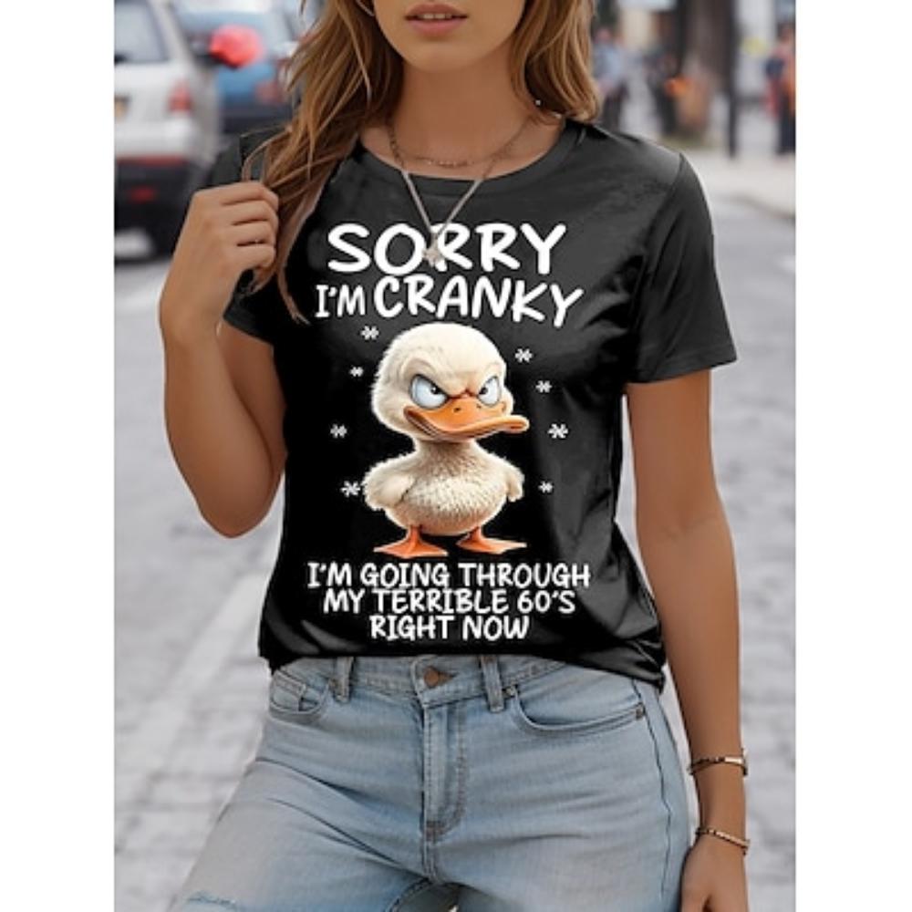 

Женская футболка с изображением животных, повседневная, с коротким рукавом, круглым вырезом, обычные топы, повседневный принт, черная, летняя L