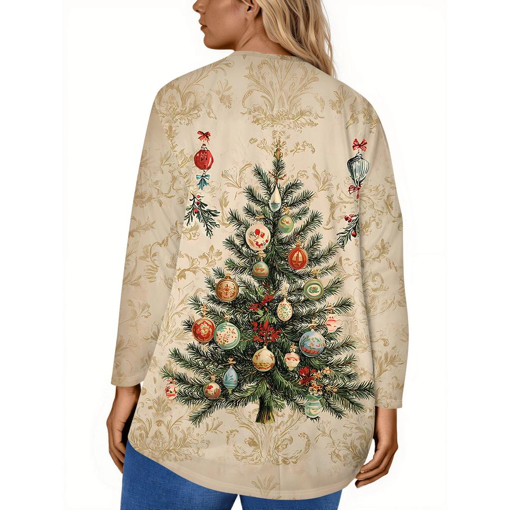 Women's Fashion Large Size Round Neck Long Sleeve Casual Christmas Print Loose Pullover Top