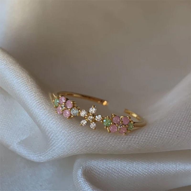 New Cute Colorful Zircon Flower Ring For Women Girl Fashion Vintage Zircon Adjustable Rings Jewelry Gift
