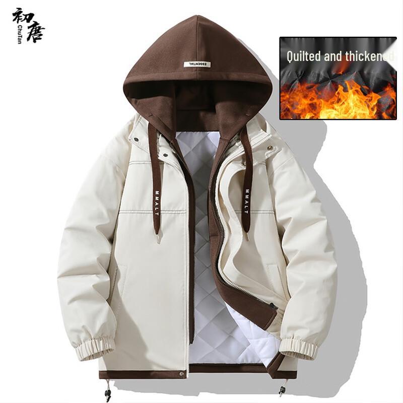 Herren Herbst/Winter Faux Zweiteilige Kapuzenjacke