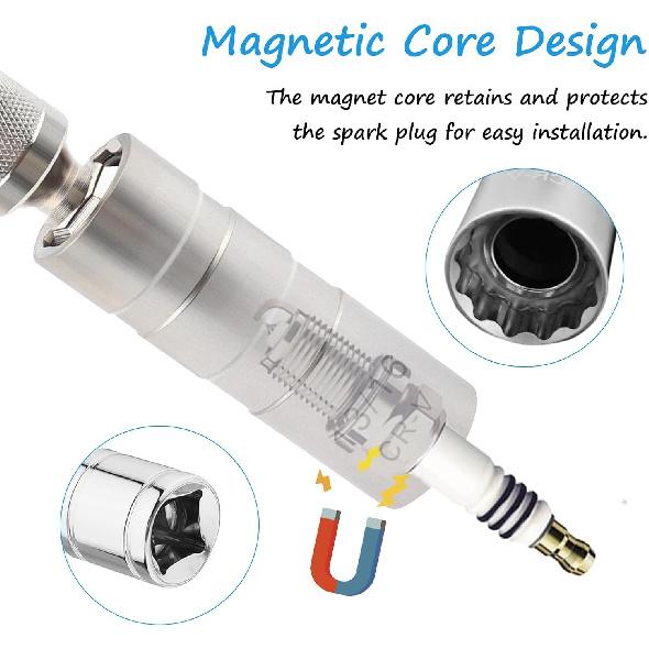13/16" Spark Plug Socket Set,Thin Walled Magnetic Spark Plug Socket,Car Accessories Universal Joint 3/8" Drive 12 Point Swivel Socket Removal Tool