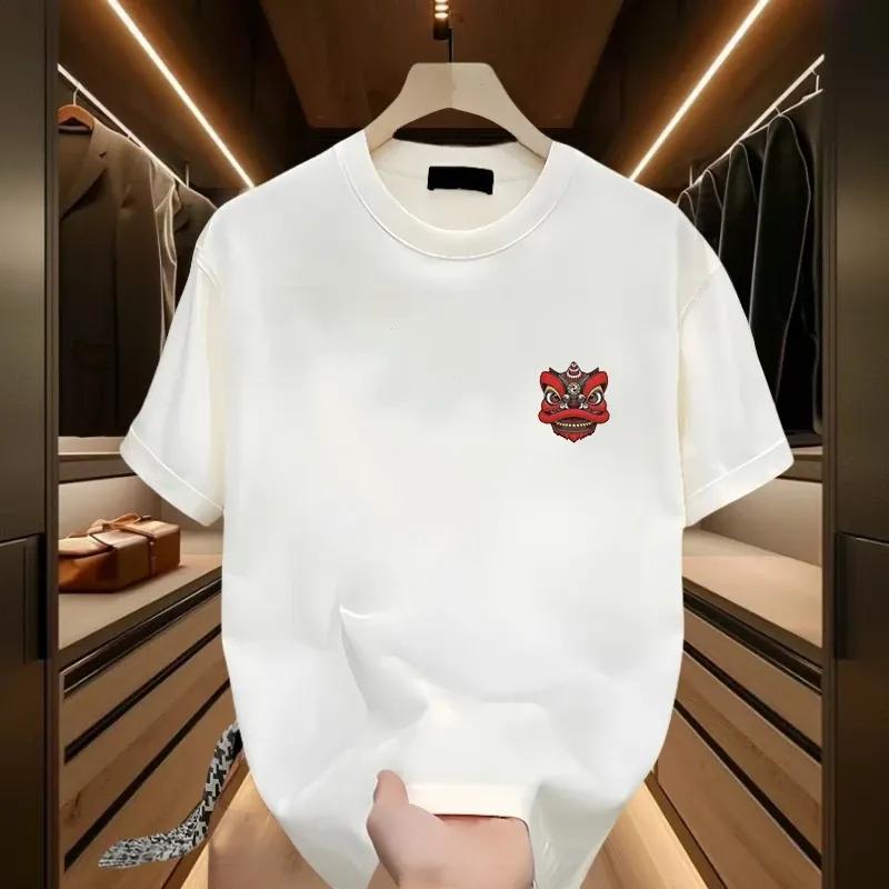 Men's Lion Pattern Fashion Pure Cotton Casual Comfortable Round Neck Short Sleeve T-shirt