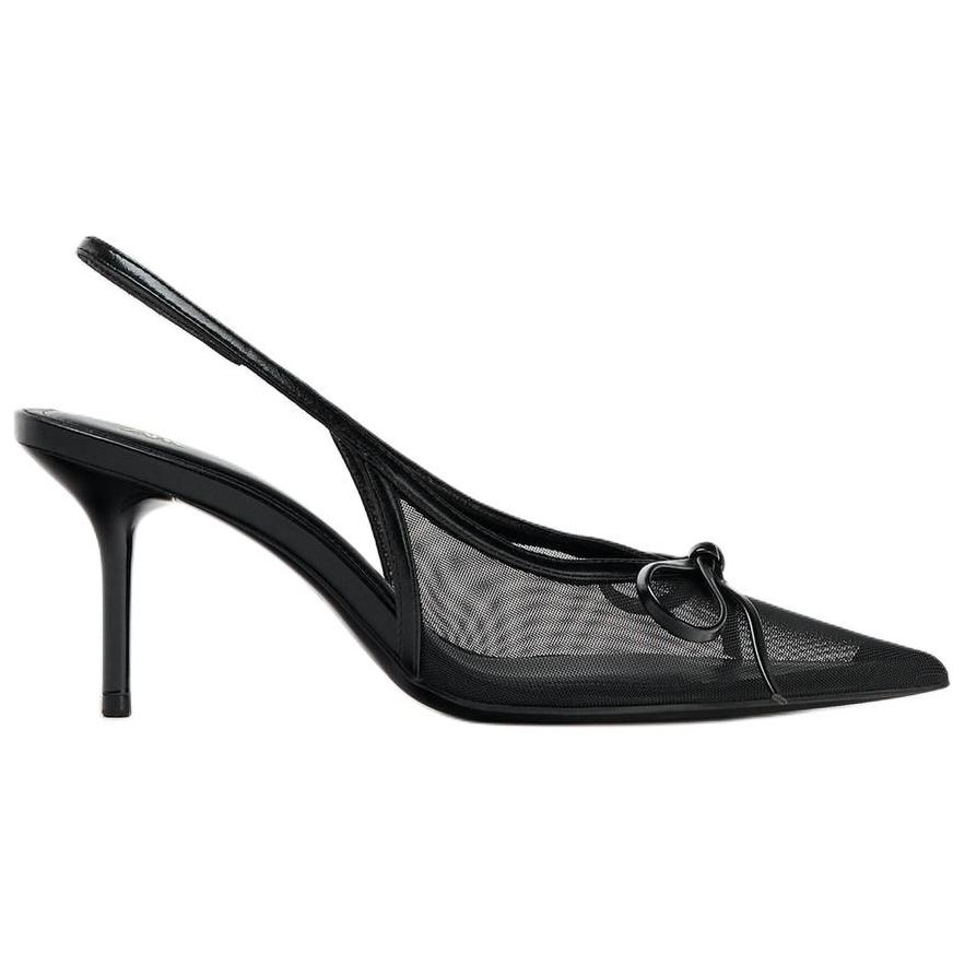 Zara Elegant Bow Decor Mesh Open Back Stiletto Heels 8.5cm Women Heels Black 12248510800