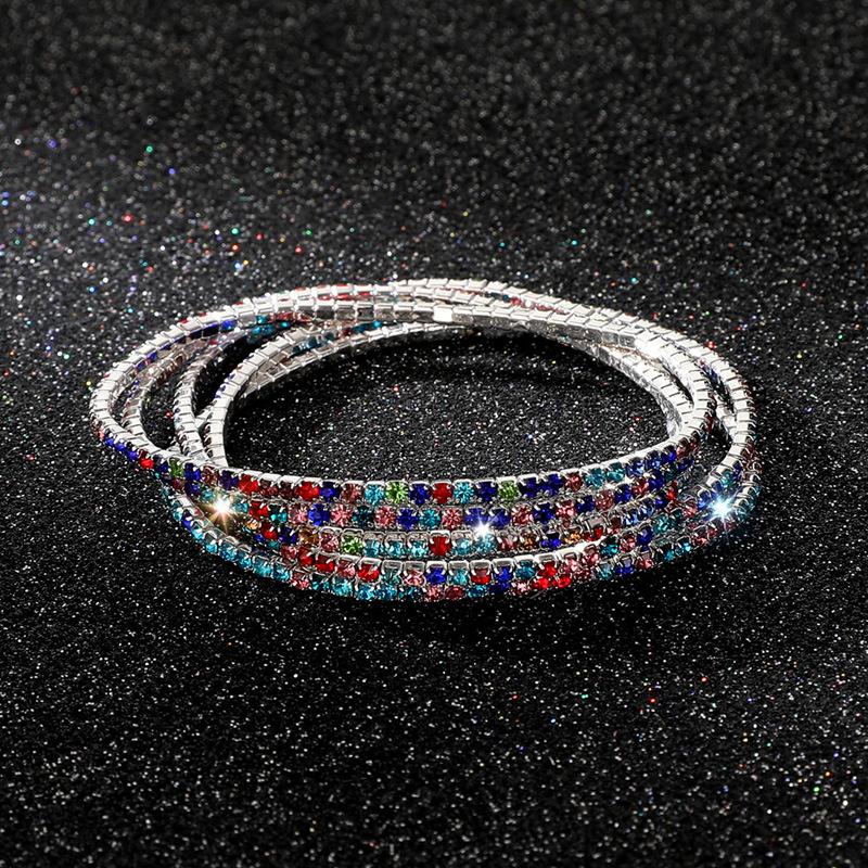 Diamond Elastic Bracelet 2mm Single Row Color Rhinestone Bracelet Women's Bracelet Women's Grab Chain Full Diamond Jewelry