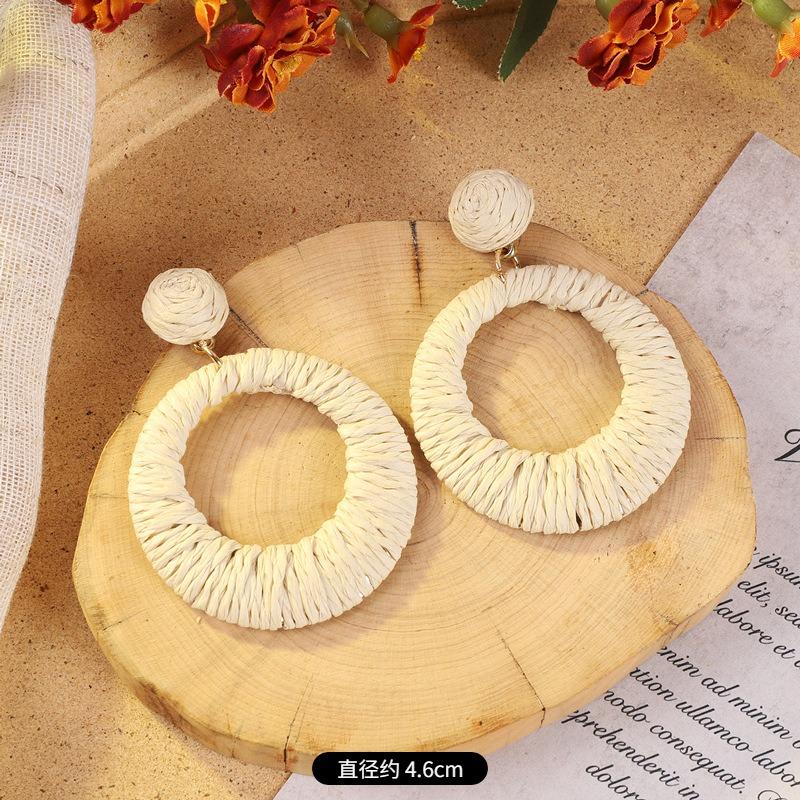 Vintage vacation style grass vine woven earrings Bohemian seaside niche exaggerated stud earrings women's earrings