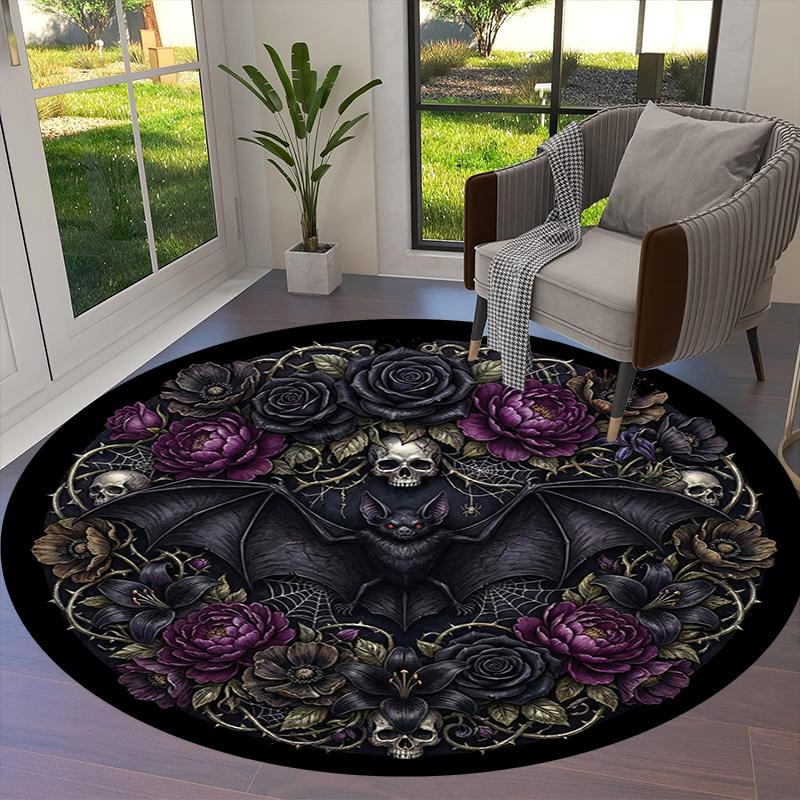 Bat Retro Round Area Rug,Carpet Rug for Living Room Bedroom Sofa Playroom Decor,Non-slip Floor Mat100