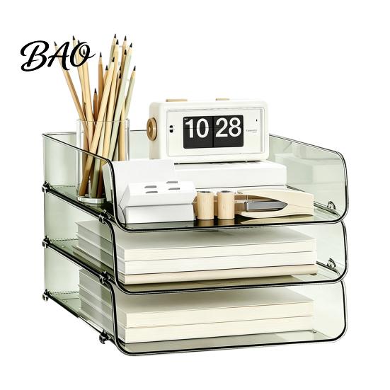 Multi Layer Desk Organizer Clear Acrylic File Tray, 1/2/3/4/5 Tier Paper Ducument Office Supply Storage Rack Box, Stackable Supplies Compact