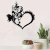 Vintage Heart Rose Metal Wall Art with Butterfly Love Text Weather Resistant Romantic Home Decor Valentine Gift