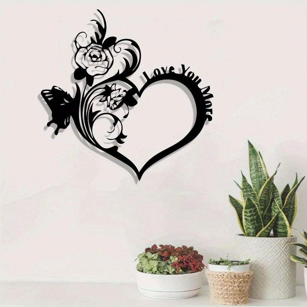 Vintage Heart Rose Metal Wall Art with Butterfly Love Text Weather Resistant Romantic Home Decor Valentine Gift