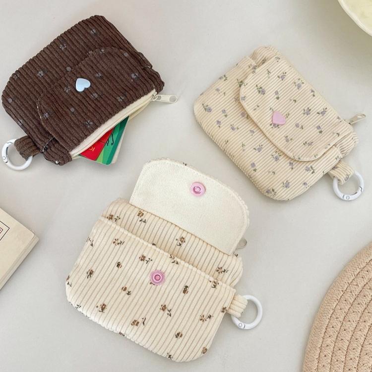 Corduroy Printed Card Bag Hasp Zipper Coin Purse with Key Ring Kids Cute Purse Small Wallet Zipper Credit Card Holder ID Bag