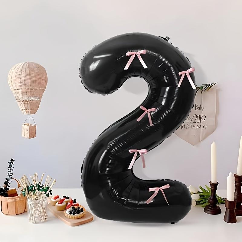 1pc Black Large Balloon Number 0-9 with Pink Bow Birthday Party Supplies Decorations Weddings Graduation Ceremonies Decoration