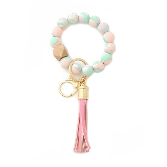 Beads Bracelet Keyring Glossy Stretchy Silicone Rounded Edge Bracelet Keychain Women Accessories