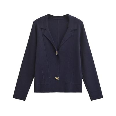 Women Fashion Black Single Breasted Knitted Sweater Vintage Lapel Neck Long Sleeves Female Chic Lady Tops Outfits