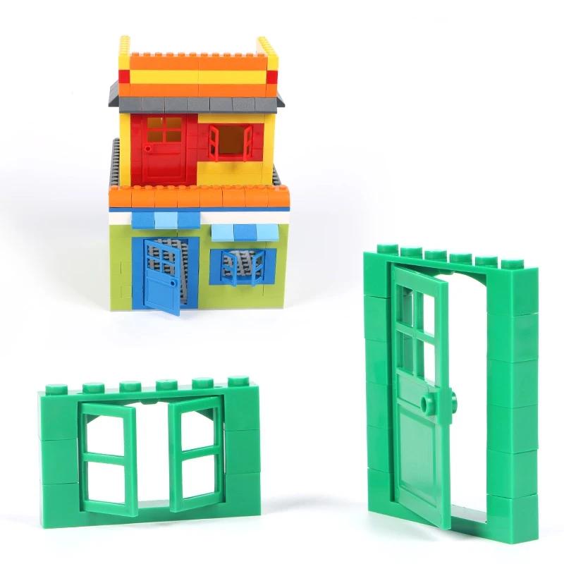 102 Stück Tür Fenster Ziegel Masse DIY Haus Bausteine Ziegel Spielzeug Stadt Architekt für Kinder Pädagogisch