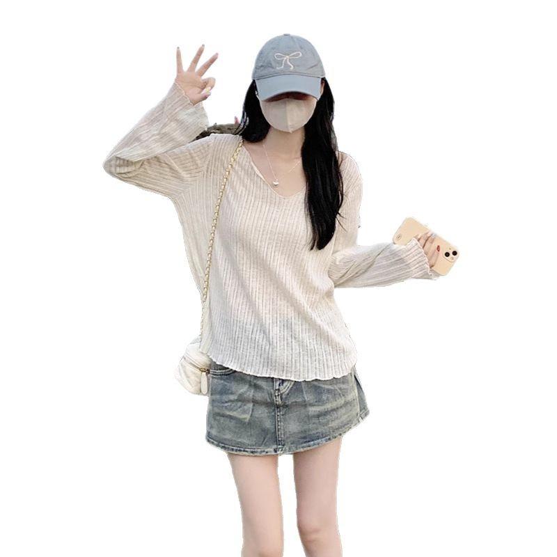 Jane Manni Summer Sunscreen Blouse Women's Loose Sweet Fungus Edge Thin Long-sleeved Lazy T-shirt Hollow Top