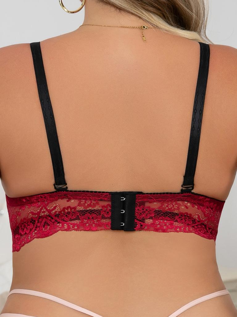 Große Größen BH CD-Körbchen Spitze Kontrast Damen Unterwäsche Sexy Komfort Push-Up Französisch Elegant Tägliche Kleidung