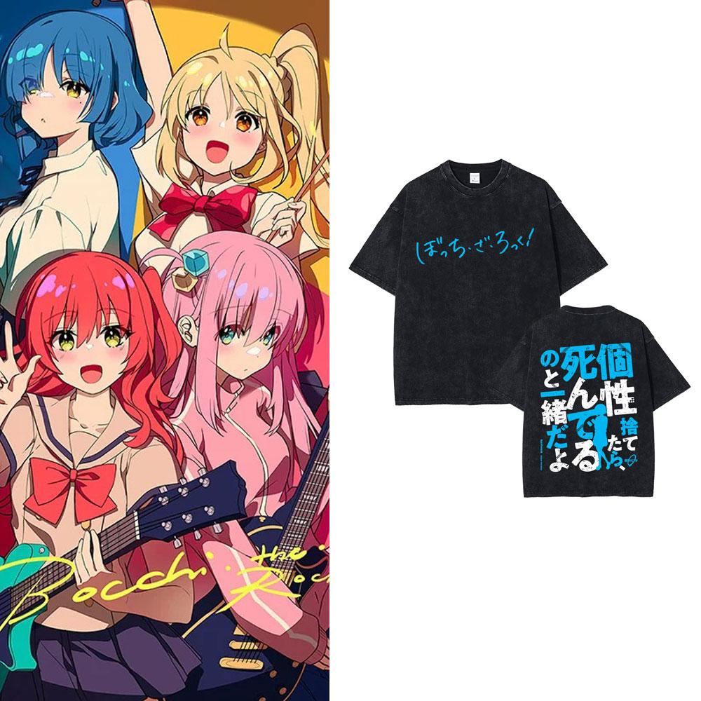 Gewaschenes Vintage Anime Bocchi The Rock Gotoh Hitori Grafik T-Shirt Herren Damen Freizeit Baumwolle Übergroße T-Shirts Streetwear Unisex