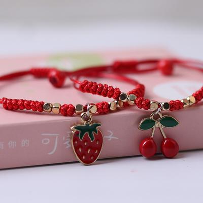 Strawberry Cherry Pendant Lucky Red Rope Braided Bracelet  Year Christmas Birthday Party Gift Fruit Accessory Bracelet
