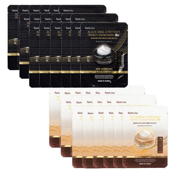 

FarmStay Cream Mask Sheet Duo Set 1 коробка (23 г / 0,81 унции на лист × 12 листов) (3 варианта) #3Box(Snail18ea+Rice18ea)