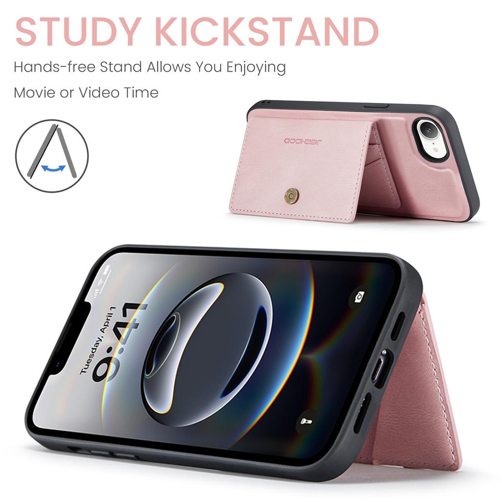 For iPhone 16e Case JEEHOOD J01 Retro Leather Phone Back Cover with Detachable Magnetic Card Holder