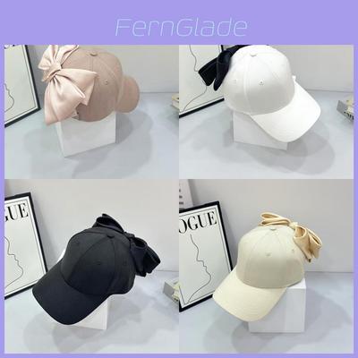 Spring Summer Cotton Baseball Cap With Large Bowknot And Wide Brim Sunshade For Women