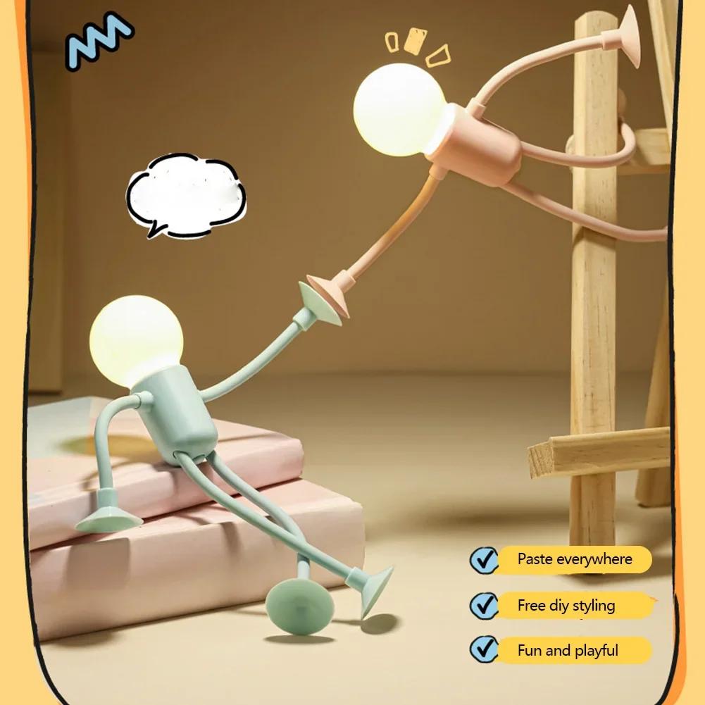 Cute Creative Cartoon Sportsman Night Light Mini Portable Bulb Suction Cup Lights Bendable Desk Lamp for Tabletop Shelves Decor