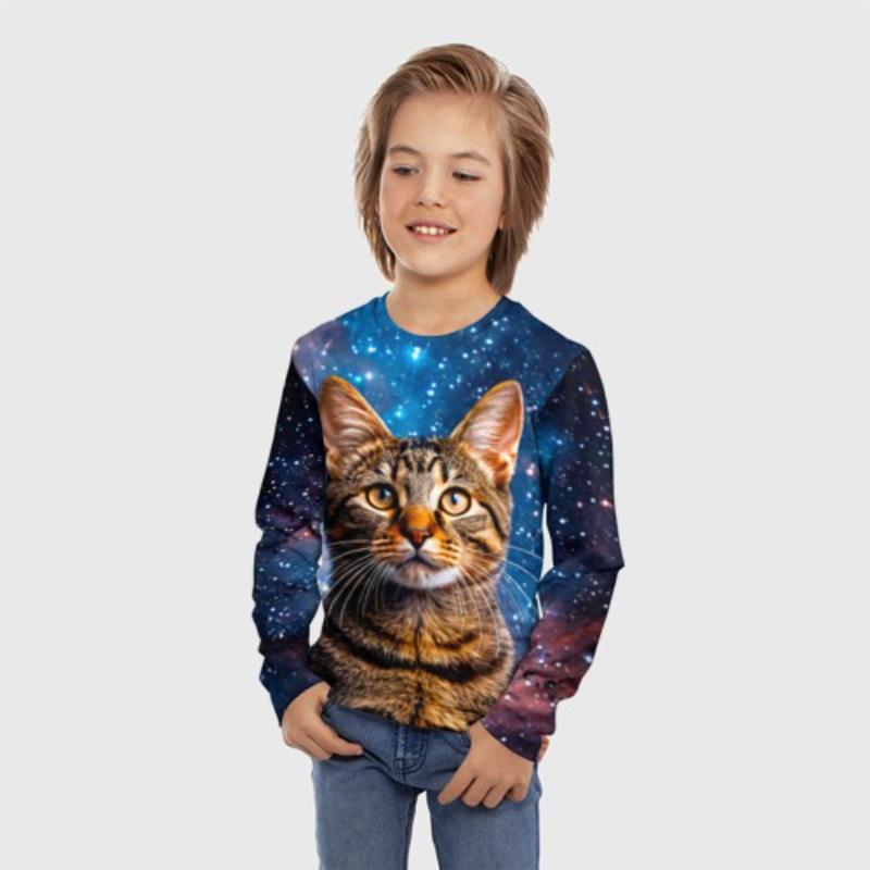Children's Cartoon Animal Snake Cute Kitten Print T-shirts Boys Cute Long Sleeved Soft Comfortable Top