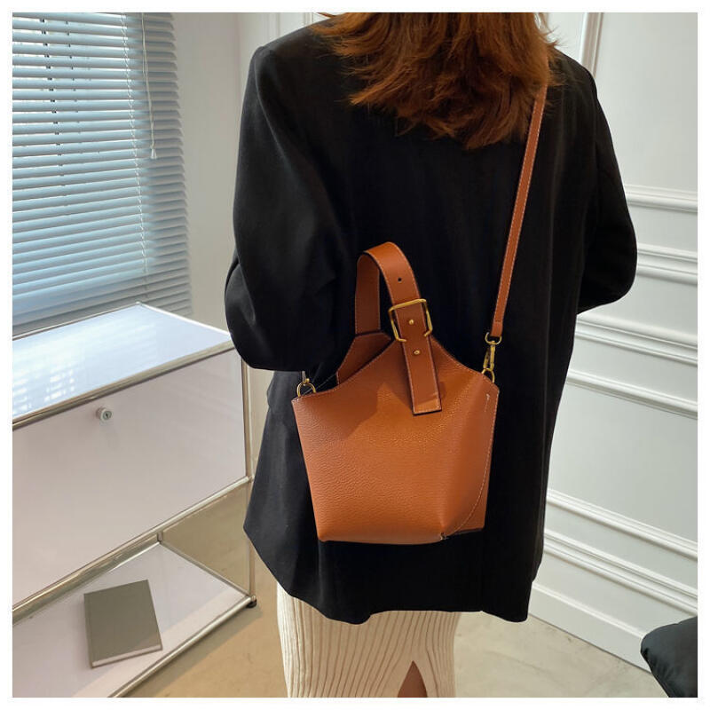 High Capacity Contrast Color Bucket Shoulder Bags  New Women's Basket Top Handle Bags Casual Commuter PU Leather Handbags