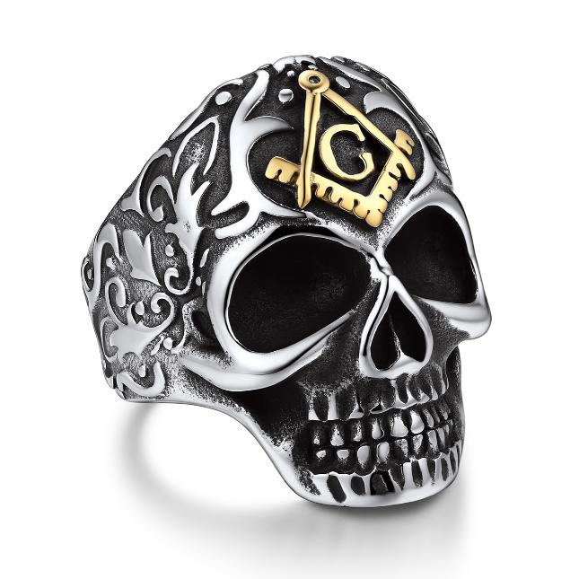 Masonic Rings for Men Woman Stainless Steel Size 7-14 Square 3D Skull Signet Rings Freemason Symbol Masonic Jewelry Gift