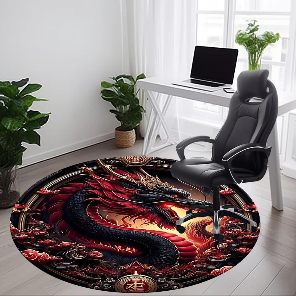1pc Dragon Phoenix Office Round Area Rug, Under Office Chairs Bedroom Living Room Home Decor, Room Deco, Available in Various Sizes