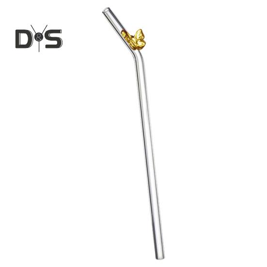 Glass Reusable Straw Colorful Butterfly Design Glass Straw Heat-Resistant Transparent Borosilicate Straws