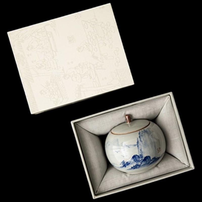 Shangqi Hand-painted Landscape Ceramic Mini Tea Caddy