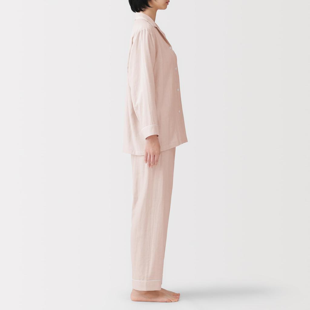 MUJI Seamless Double Gauze Light Yellow XL Women's Long-Sleeved Pajamas, FD1LUA6S, Stripe,