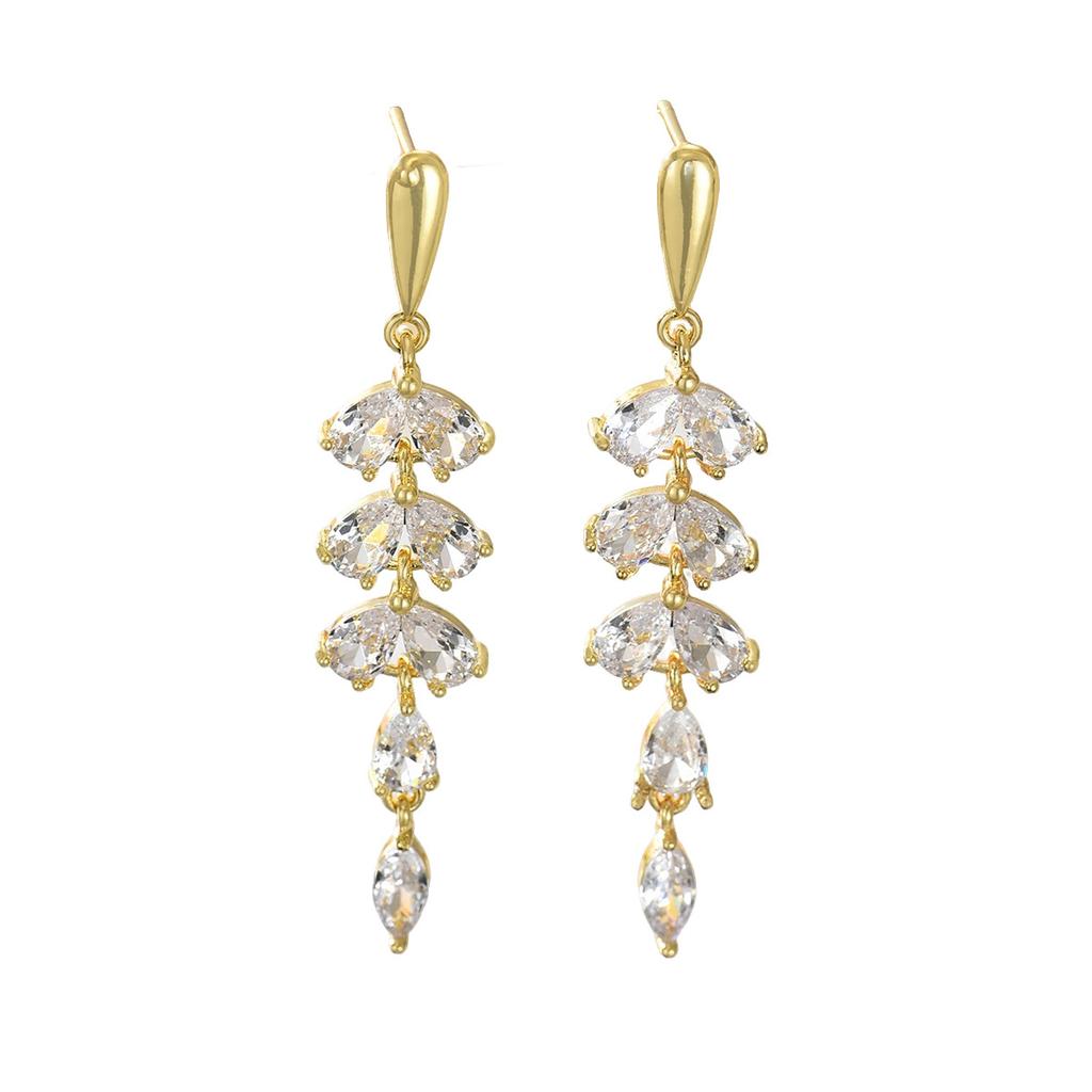 Light Luxury Geometric Zircon Water Drop Dangle Stud Earrings Women European American Daily Dating Jewelry Gift