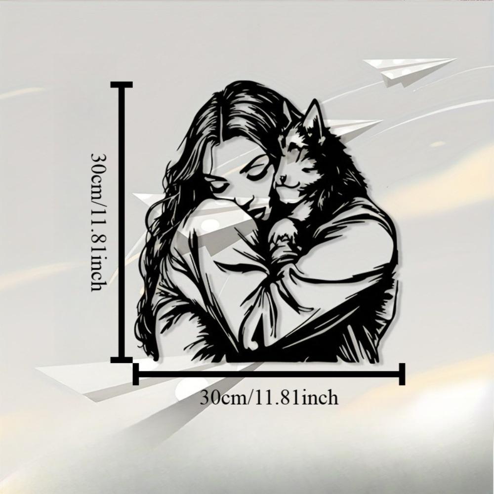 

Vintage Cat Woman Hugging Cat Metal Wall Art Black Iron Silhouette Plaque Living Room Bedroom Home Decor 1pc 12in