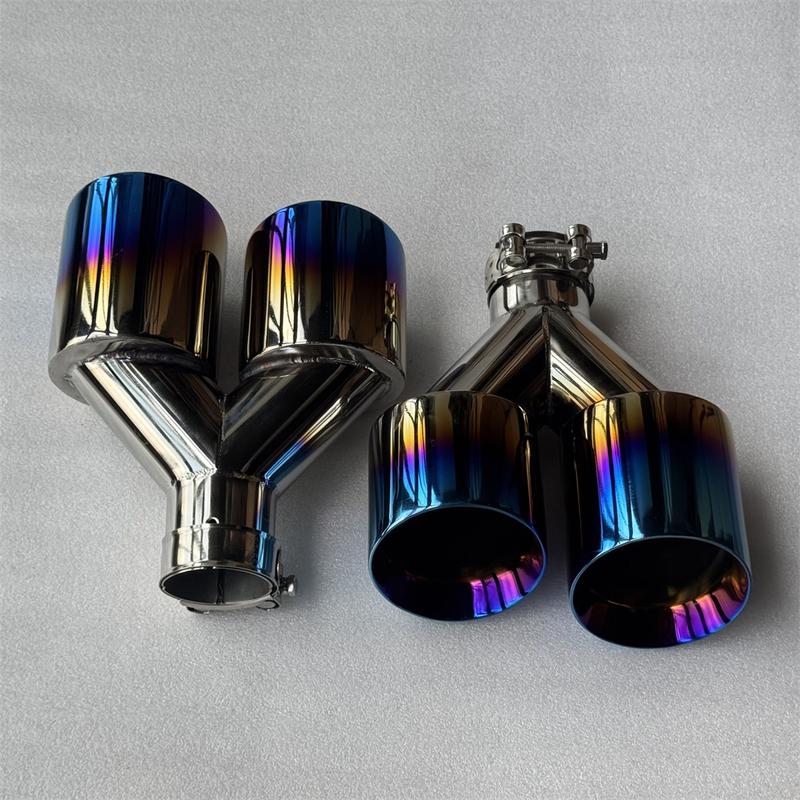 1Pair Car Accessories Glossy Blue Stainless Steels Dual Exhaust Tip Tailpipe Muffler Tip Exhaust System Auto Tools for All Car