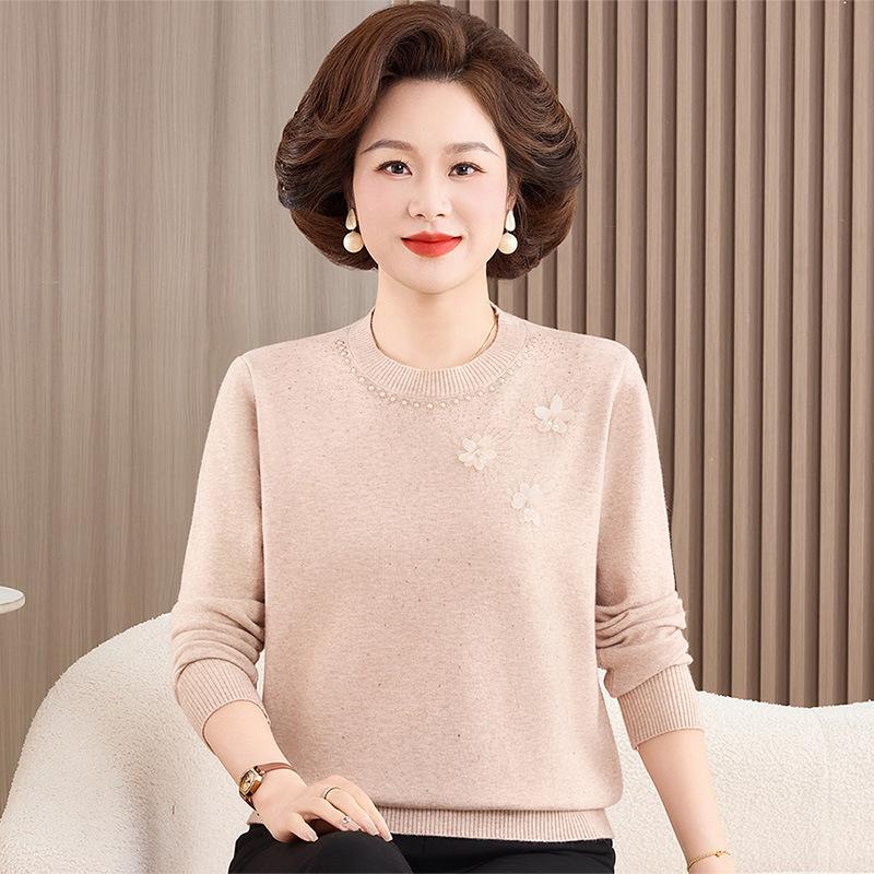 

Spring Knit Sweater for Women: Round Neck, Long Sleeve, Chic & Youthful Design for Middle-Aged and Elderly, Perfect for Spring & Autumn. 3XL (recommended 135-155 jin)