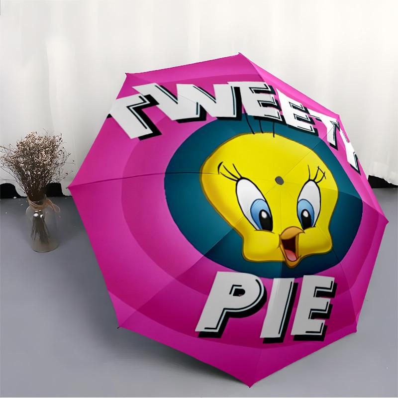Looney Tunes Tweety Pie Automatic Open/Close Umbrella   Compact Travel Umbrella, 8 Rib Heavy Duty Construction, Ideal Gift, 123